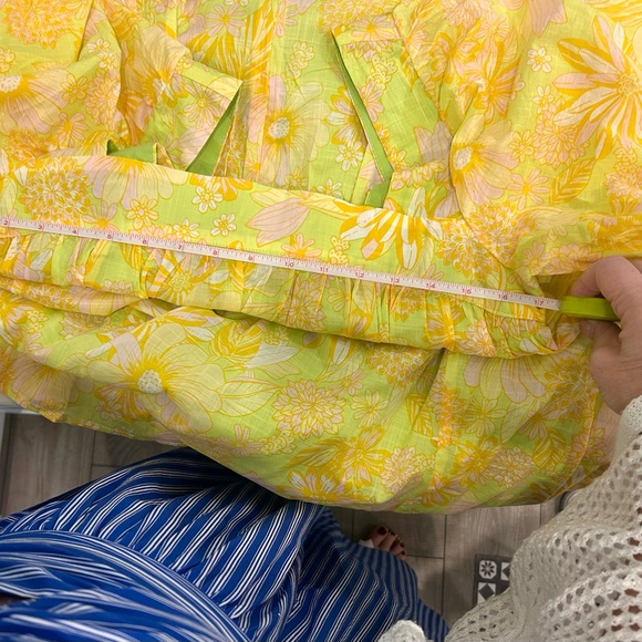 ModCloth Yellow floral retro midi dress medium smock bell sleeves pockets M - Picture 4 of 5